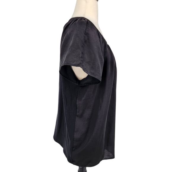 LOFT Mixed Fabric Black Top – Chiffon Front with Cotton Back - Picture 5 of 7